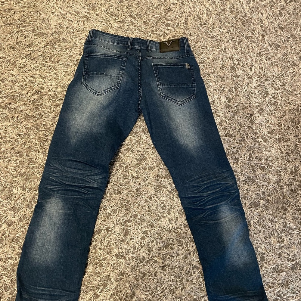 Men's V-1969 ABBIGLIAMENTO Blue Jeans with Zipper Accents - Picture 2 of 3